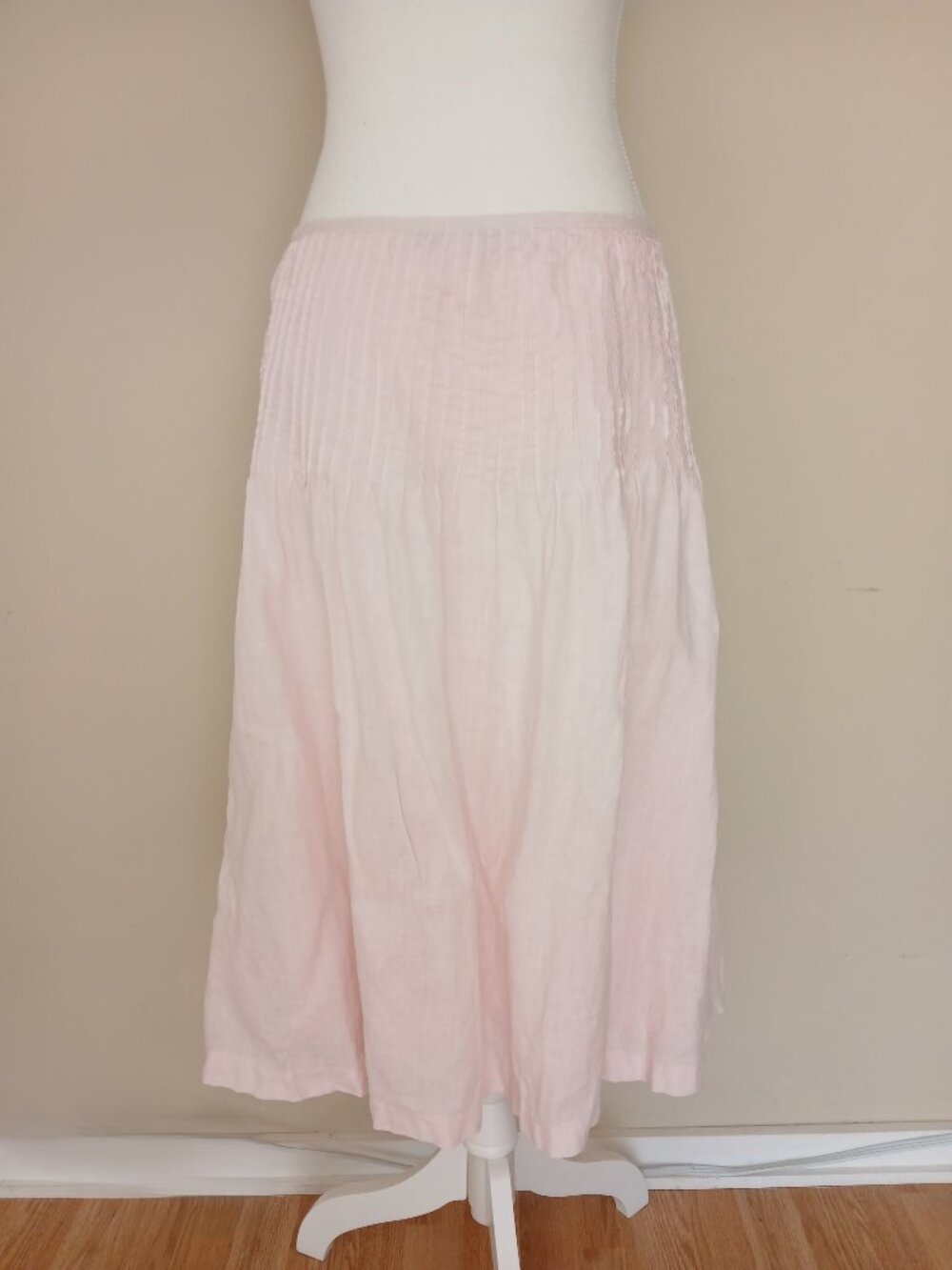 Tommy Hilfiger Pink 100 % Linen Midi Prairie A Line Skirt Size 8 - Picture 6 of 8